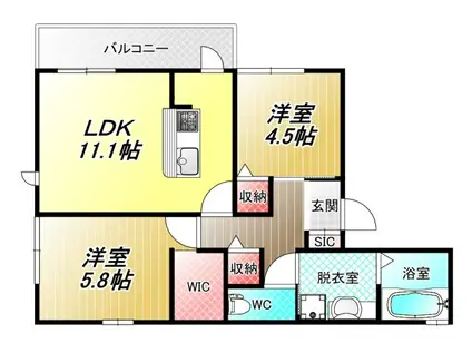 セクレール北本町 C棟(2LDK/1階)の間取り写真