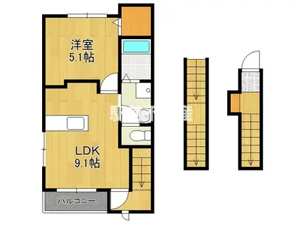 デュルセ大財(1LDK/3階)の間取り写真