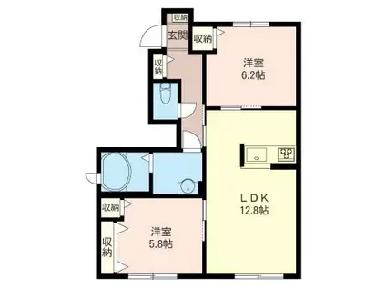 ヴィルフォーレB(2LDK/1階)の間取り写真