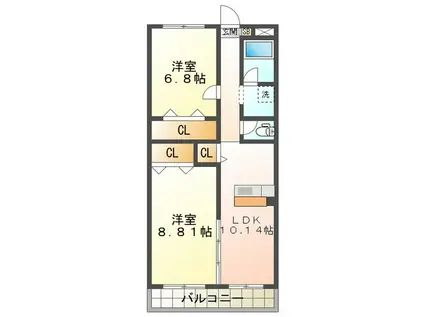 キャッスルヒルズ(2LDK/4階)の間取り写真