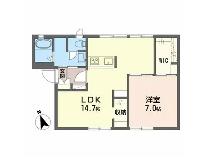 シャンティーB棟(1LDK/1階)の間取り写真