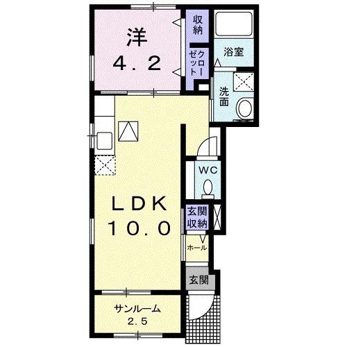 グランデ アクア ヴィラA(1LDK/1階)の間取り写真