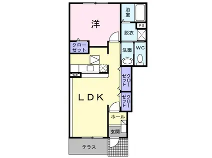 パーシモンII(1LDK/1階)の間取り写真