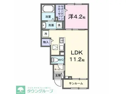 ロジュマン湖北台(1LDK/1階)の間取り写真