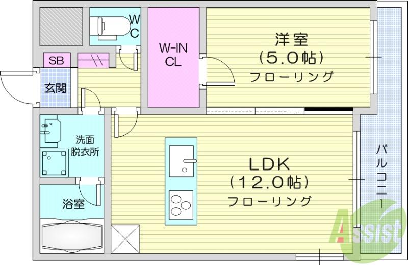 LUANA AIR RESIDENCE五橋(1LDK/1階)の間取り写真