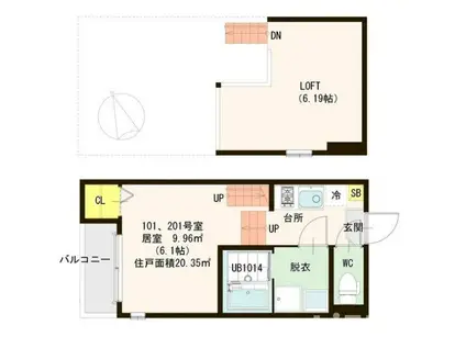 プランドール台原(1K/1階)の間取り写真