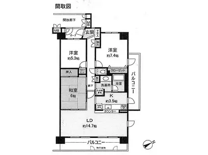 東急ドエルアルス八乙女ロアシス(3LDK/2階)の間取り写真