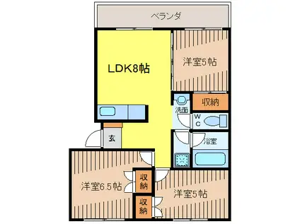 當山宇堅共同(3LDK/3階)の間取り写真