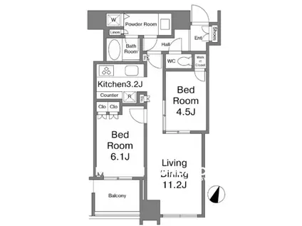 大崎ウエストシティタワーズE棟(2LDK/14階)の間取り写真
