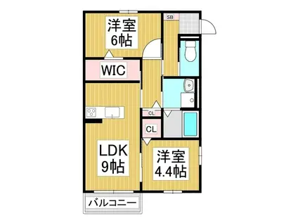 ドエル村井町南B棟(2LDK/1階)の間取り写真
