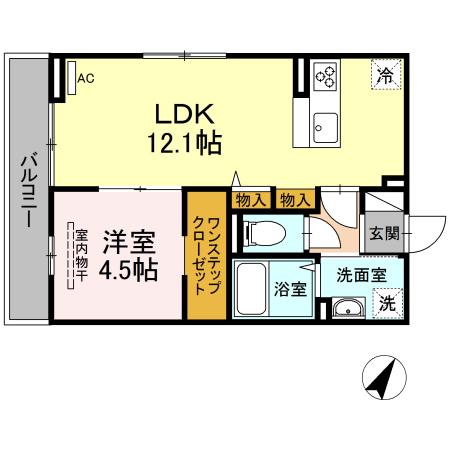 ラフィネ大門(1LDK/2階)の間取り写真