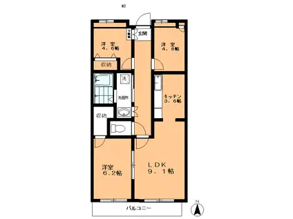アーバンハイツ中内(3LDK/1階)の間取り写真