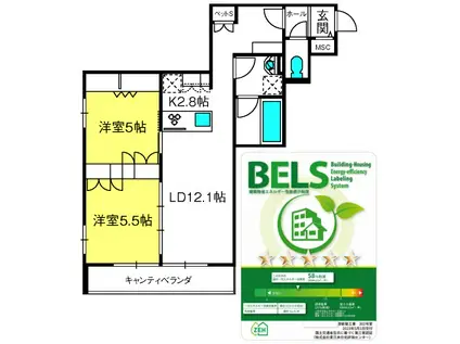 プロシオン(2LDK/3階)の間取り写真