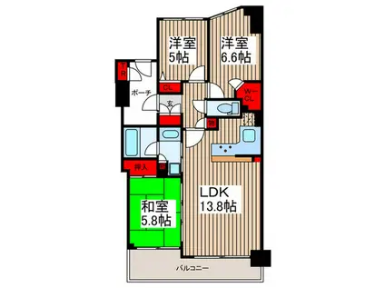 オーベル月島リバージュグラン(3LDK/5階)の間取り写真