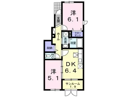 フェリチタ アプリーテII(2DK/1階)の間取り写真