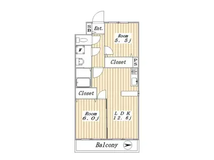 新横浜ルネジェラール弐番館(2LDK/5階)の間取り写真