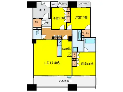 BELISTAタワー福島(3LDK/25階)の間取り写真