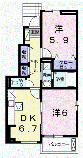 フレミール ヴァン A棟(2DK/1階)の間取り写真