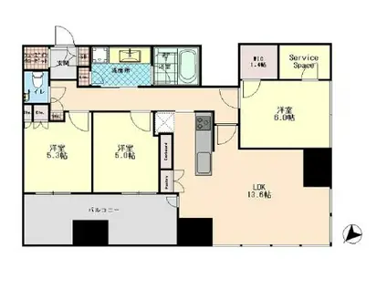 キャピタルゲートプレイス ザ・タワー(2LDK/5階)の間取り写真