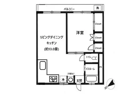 ハピネス南蒲田パートI(1LDK/4階)の間取り写真