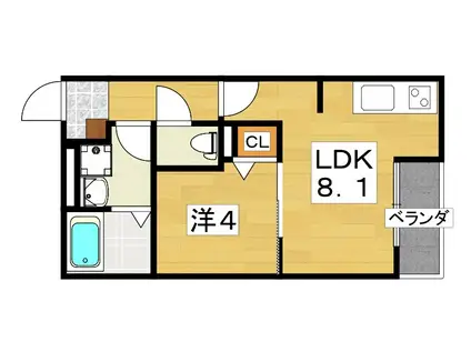 PRIME CUBE(1LDK/3階)の間取り写真