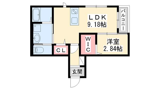 オーパス北在家(1LDK/2階)の間取り写真