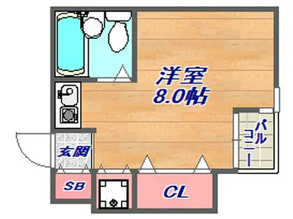 マリンクレール六甲Ⅱ(ワンルーム/2階)の間取り写真
