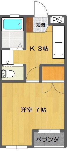 元今泉高橋コーポ第3(1K/1階)の間取り写真
