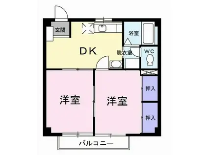 ドミールB(2DK/2階)の間取り写真