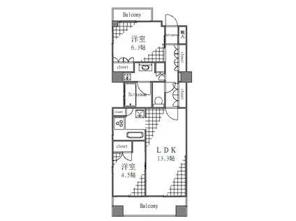 シャリエ錦糸町石原(2LDK/5階)の間取り写真