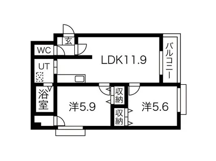 サイエンス新富(2LDK/2階)の間取り写真