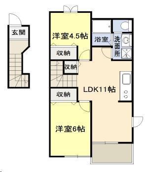 ドリームズカムトゥルー加納 III(2LDK/2階)の間取り写真
