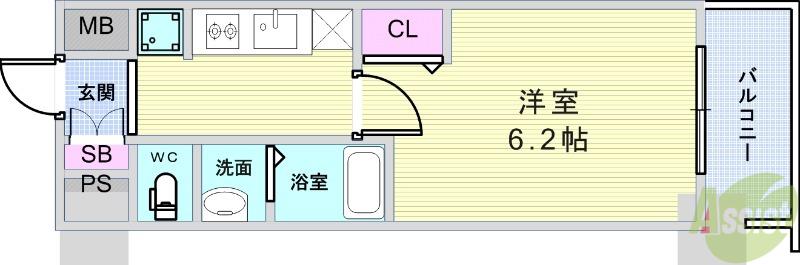 プレサンス庄内ブレイシス(1K/8階)の間取り写真