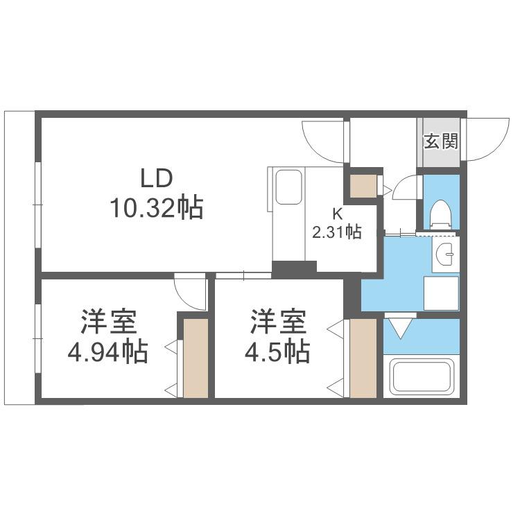 S-RESIDENCE医大南ALTIER(2LDK/2階)の間取り写真