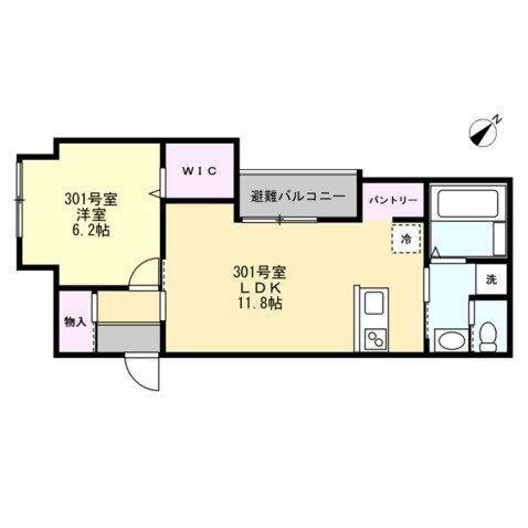ベイルーム湘南藤沢(1LDK/3階)の間取り写真