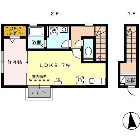 アンピア(1LDK/2階)の間取り写真