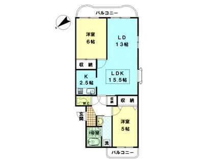 ピアジェ参番館(2LDK/1階)の間取り写真