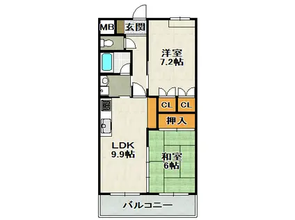 AMENITYCOURT K.1 B棟(2LDK/1階)の間取り写真