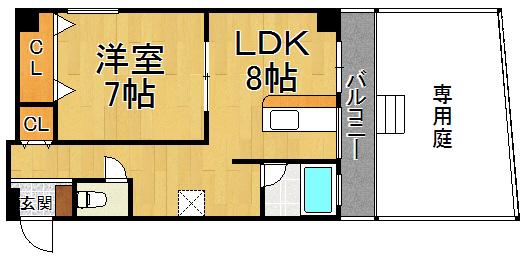 グランドハイツ浜甲子園(1LDK/1階)の間取り写真