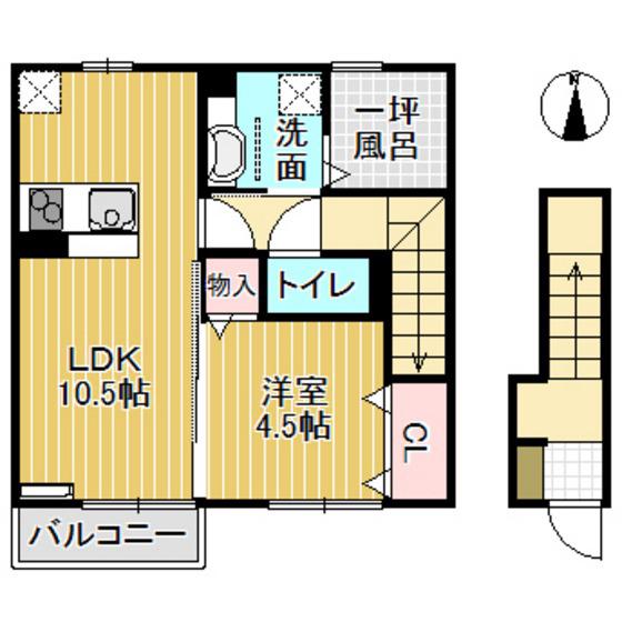 リアンA棟(1LDK/2階)の間取り写真