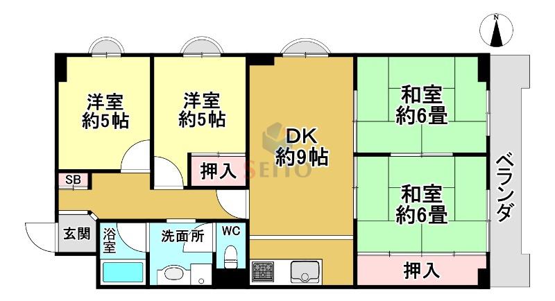 曽根ハイツ(4DK/5階)の間取り写真