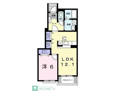 ウィル プランドール(1LDK/1階)の間取り写真