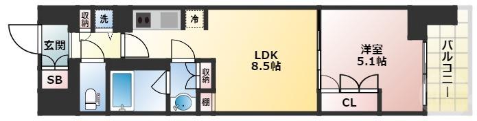 シティカレント新大阪(1LDK/13階)の間取り写真