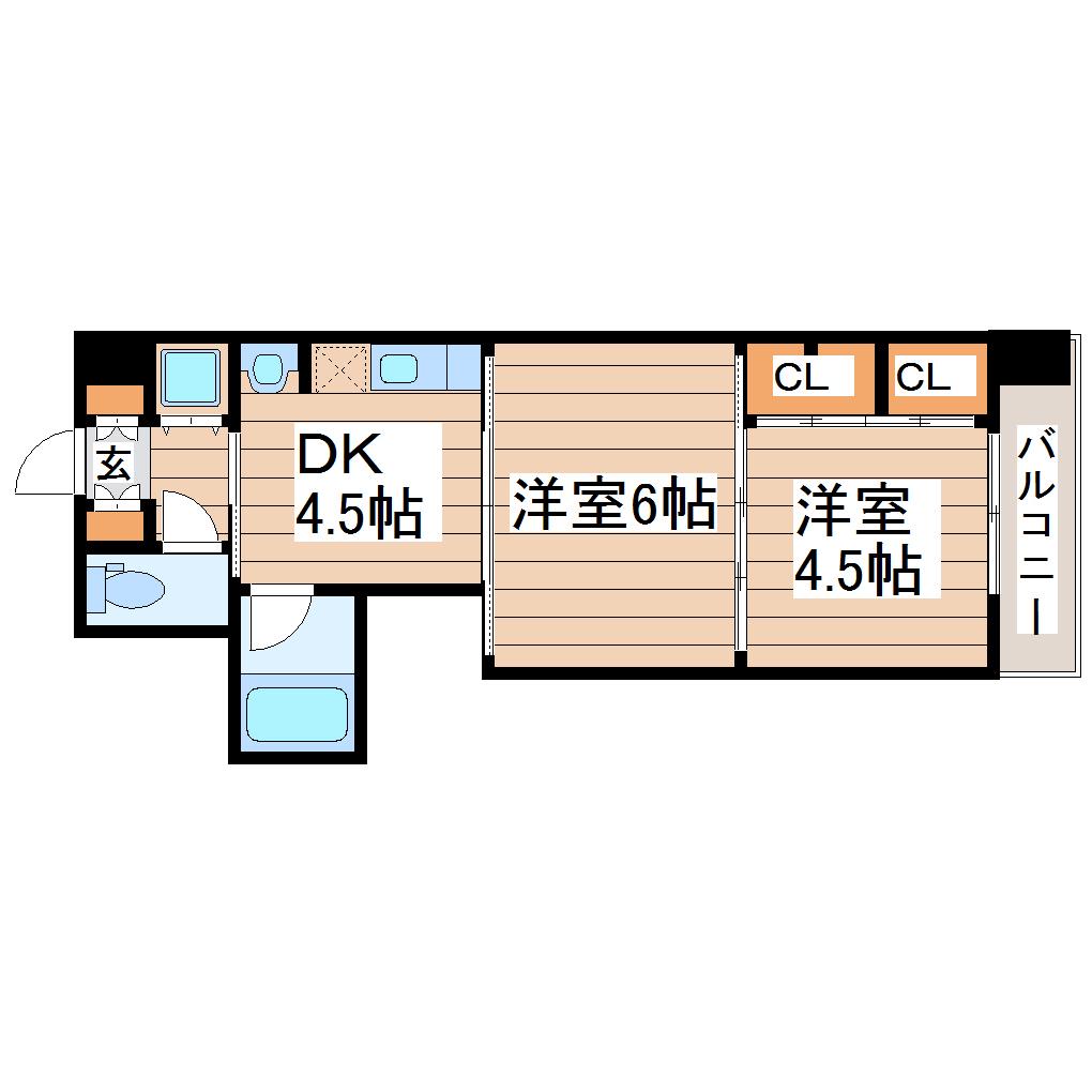 クレスト連坊(2DK/2階)の間取り写真