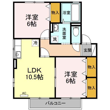 リビングタウン岩沼IIE(2LDK/2階)の間取り写真
