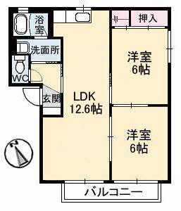バリュージュアカギ(2LDK/1階)の間取り写真