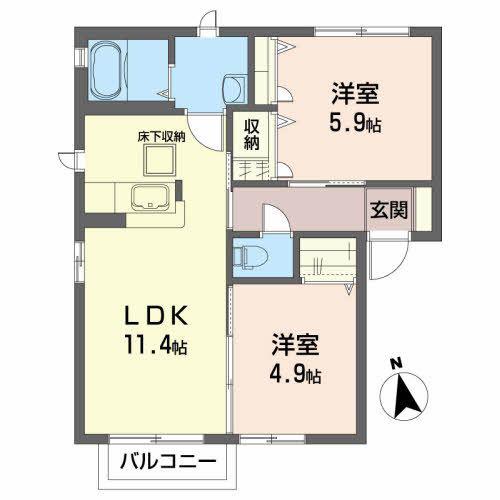 コンフォート(2LDK/2階)の間取り写真