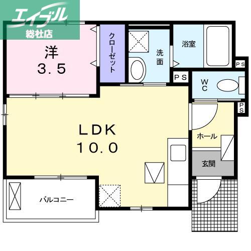アンドロワ アン ソレイエ(1LDK/1階)の間取り写真