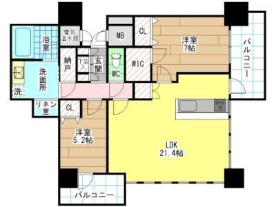 小倉D.C.TOWER(2LDK/24階)の間取り写真