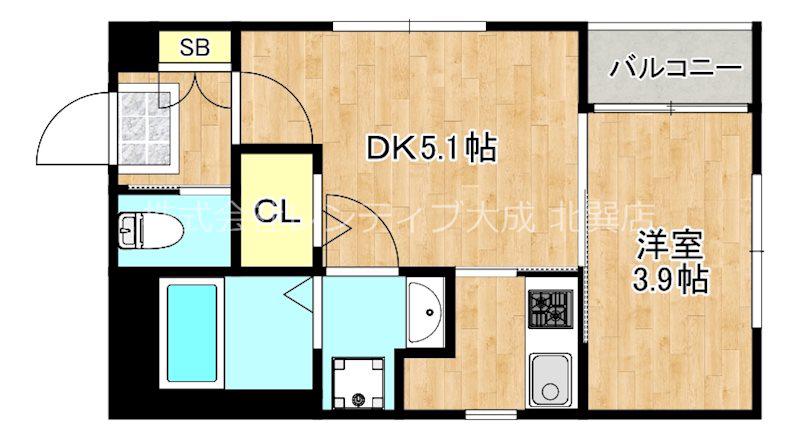 ハーモニーテラス小路東IV(1DK/3階)の間取り写真